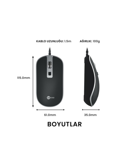 Lecoo Ms104 Usb Kablolu 1600dpı 4 Tuşlu Pc, Mac, Dizüstü Bilgisayar İle Uyumlu Optik Mouse Ms104