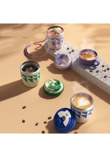 Sones 300ml 316 Paslanmaz Çelik Termos Bardak Üç Amaçlı Pipetli Doğrudan İçim Kahve Kupası