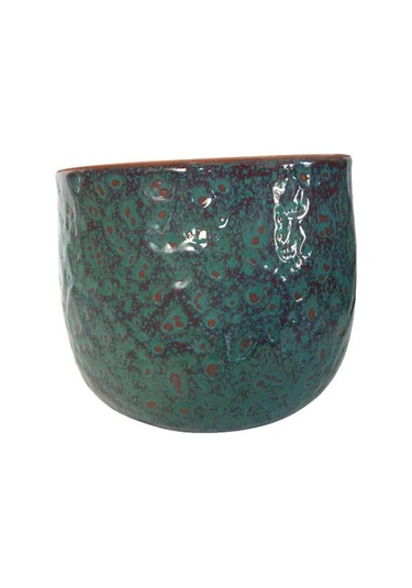 Özel Yapım Bordo Turkuaz Renk El Yapımı Toprak Saksı - 15 15 Cm