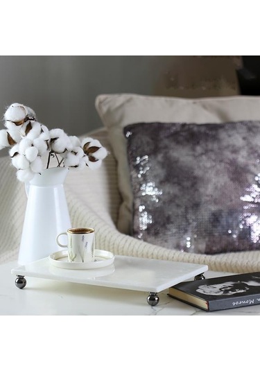 Akayev Mermer Beyaz 30x20 Cm Füme Boncuk Ayak Sunumluk