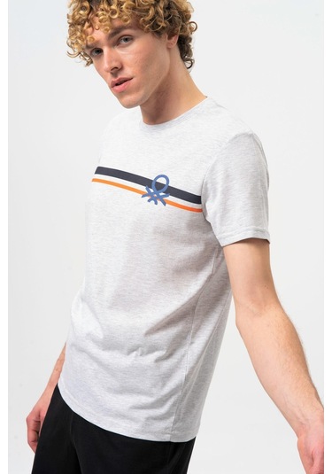 Benetton Bnt-m20478-23y Erkek T-shirt BNT-M20478-R0593 Gri Melanj