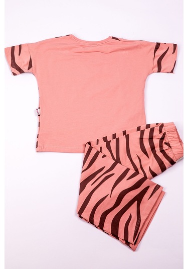 Kız Çocuk Kaprili Takım Zebra Baskılı A83 Gülkurusu