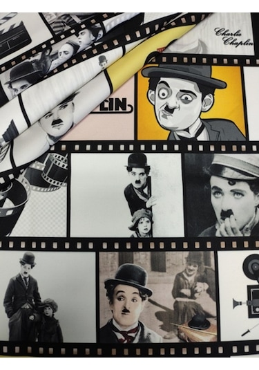 Film Şeridi Içende Charlie Chaplin Desenli Kumaş