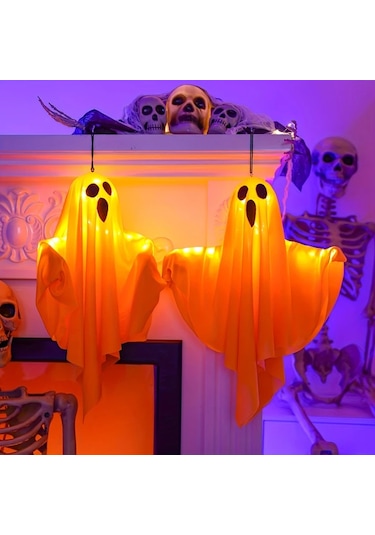 Elmpaly 3 Adet Beyaz Hayalet Led Askılık Cadılar Bayramı Dekorasyonu Bahçe Kapı Ağaç Süsü Ayarlanabilir Işık Kolu Dıy Hediyelik Altın