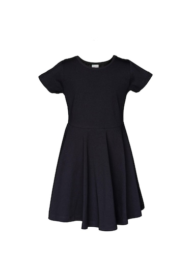 Lovetti Siyah Kız Çocuk Düz Basic Kısa Kol Elbise 9560S001 Siyah