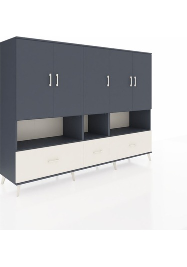 Hyperion Dolap 12 Raflı 3 Çekmeceli 5 Kapaklı 220x44x163 Antrasit Antrasit-antrasit/aytaşı