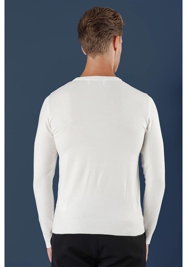 Tr 858 Slim Fit Ekru Klasik Triko Ekru