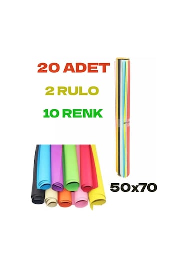 20 Adet 50x70 Cm Fon Kartonu 10 Renk 2 Rulo 50 x 70