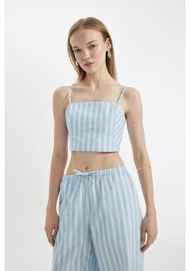 DeFacto Coool Çizgili Poplin Askılı Bluz D3517AX24HSBE196
