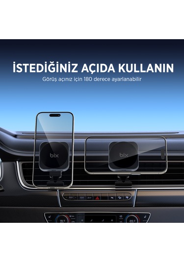 Bix Bxch10 15w Kablosuz Şarj Destekli Araç İçi Telefon Tutucu Gri
