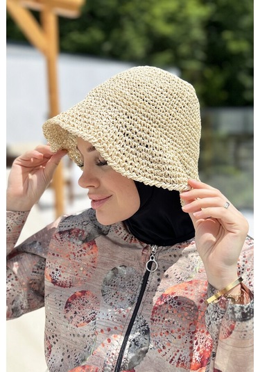 El Örgü Hasır Şapka Rş-83 Bej Bej