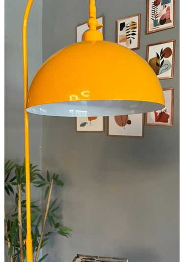 Dimmerli Işığı Ayarlanabilen Işığı Artırılıp Azaltılabilen Sarı Tepsili Hareketli Başlık Metal Lambader Sarı