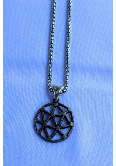 Geometrik Desenli El İşçiliği Paslanmaz Çelik Zincir Erkek Kolye Gümüş