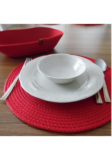 Kırmızı 6 Kişilik 8 Parça Amerikan Servis, Hasır Supla Takımı, Ta Kırmızı