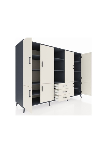 Kronos Dolap 11 Raflı 3 Çekmeceli 8 Kapaklı 220x59x163 Antrasit-a Antrasit-aytaşı