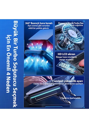 Memo Fl08 7 Seviyeli Yükseklik Ayarlanabilir Dizüstü Bilgisayar Soğutucu Yükseltici Braket Turbo Fan Soğutma Radyatörü