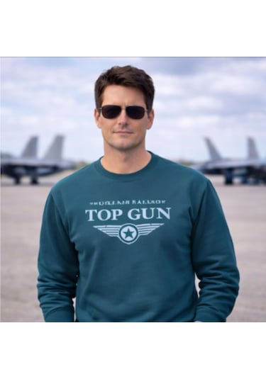 Top Gun Baskılı Sweat Petrol Petrol
