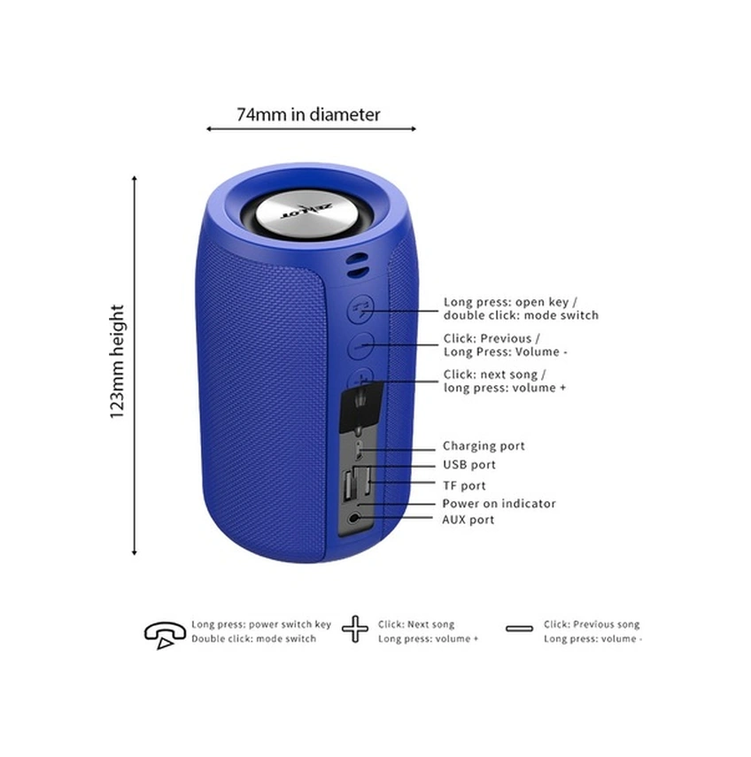 Fortunelane S32 Mavi Bluetooth Hoparlör: Tws Eşleştirme, Gürültü Engelleme, Su Geçirmez, 5w Stereo Bass, Dış Mekan Uygun