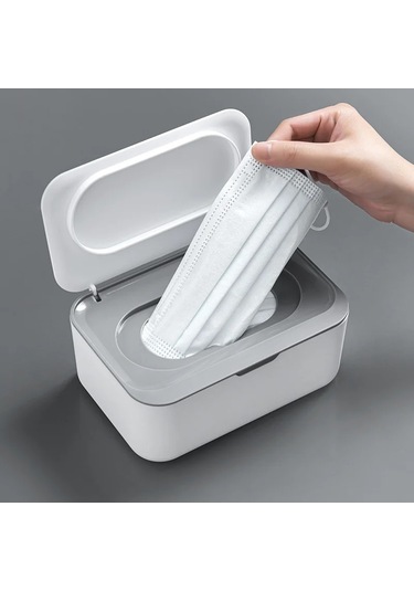 Beyaz Gri-ıslak Mendil Dispenseri Kapaklı Toz Geçirmez Doku Saklama Kutusu Ev Ofis İçin Bebek Islak Doku Maskesi Saklama Kutusu Mutfak Organizatör