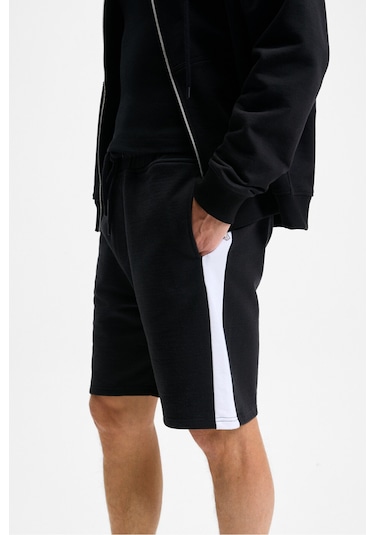 Grimelange KEPA Erkek Beli Lastikli Cepli Relaxed Fit Siyah Şort