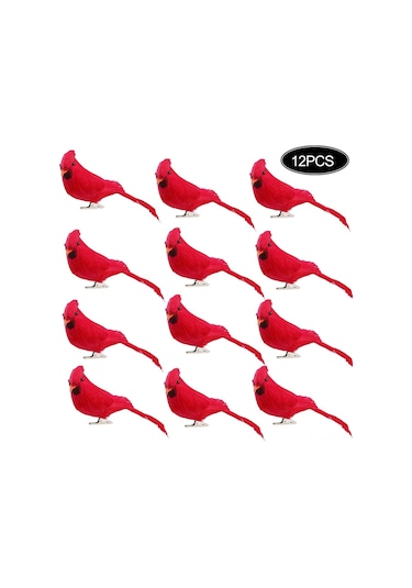 Monyee 14cm Köpük Ve Tüy Simülasyon Kuşu, Ev Bahçe Dekorasyonu, Fotoğraf Props, 12 Adet Paket Kırmızı