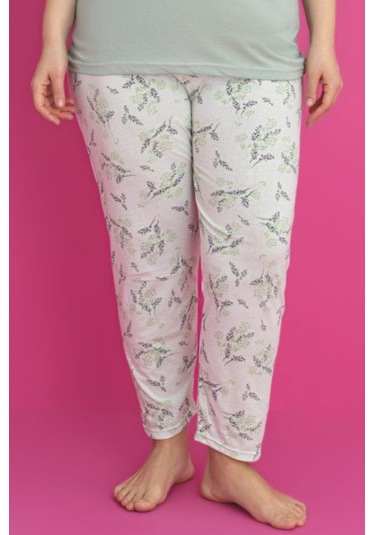 X-dreamy Büyük Beden Pamuklu Çiçekli Kısa Kollu Pijama Takımı Yeşil