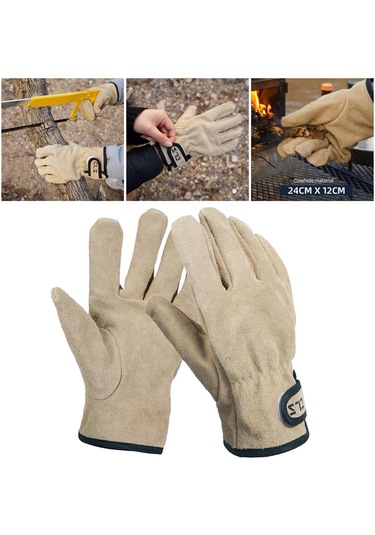 Homyl Deri Güvenlik İş Eldivenleri Yangın Isı Direnci Haki