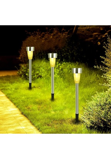 Solar Bahçe Lambası 10 Lu Set Direk Aydınlatma Güneş Enerjili Led Işık, Dış Mekan Aydınlatması Beyaz Işık