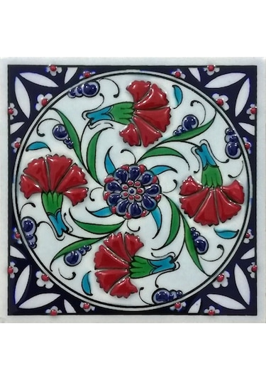 Armada Çini 10X10 Cm Ed 104 Dörtlü Karanfil Iznik El Dekoru Çini