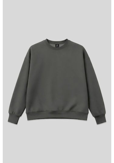 Haki Basic O Yaka Oversize Kadın Sweatshirt - 97053 Haki