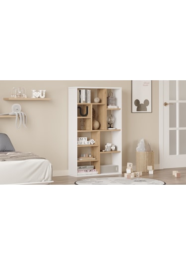 Robin Home Oscar Kitaplık 124cm Sepet-beyaz