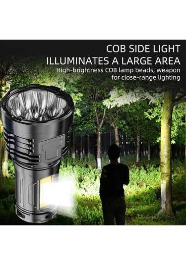 Led El Feneri Cob Yan Işık Usb Şarj Edilebilir El Feneri Açık Taşınabilir Lamba 4 Modu Kamp Yürüyüş Balıkçılık Avcılık İçin Su Geçirmez Işık Siyah