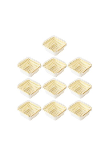 Sarı 10 Adet Tek Kullanımlık Kek Kutusu Şeffaf Kapaklı Su Geçirmez Yağ Geçirmez Paket Kare Sevimli Damalı Pasta Kutusu Tatlı Dükkanı İçin Sarı