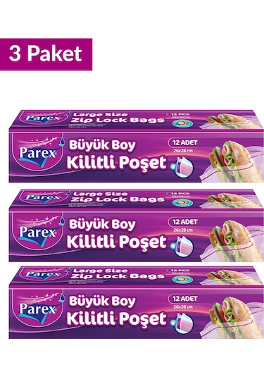 Kilitli Buzdolabı Poşet Büyük Boy 12'li 26 X 28 Cm Üçlü Set