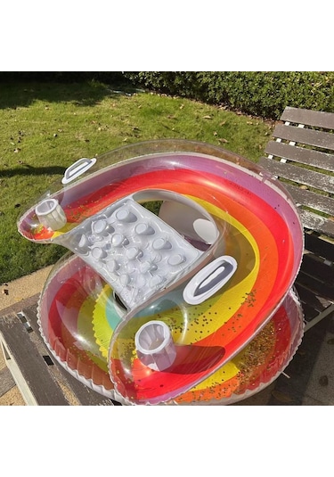 Yeni Şişme Payetli Gökkuşağı U-şekilli Yüzme Halkası 001