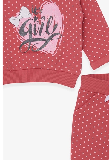 Breeze Kız Bebek Eşofman Takımı Puantiyeli Simli Baskılı 6 Ay-2 Yaş, Gülkurusu