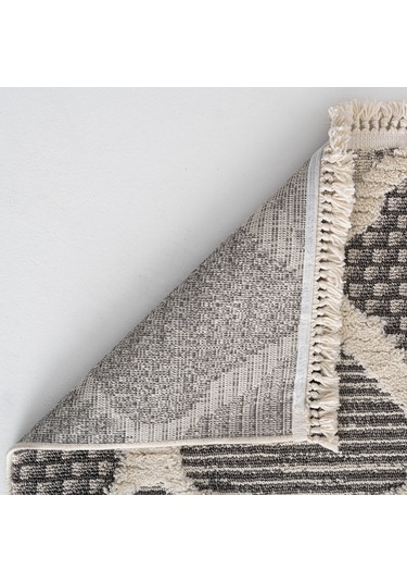 Cool Halı Sakura 2202 Gri Hav Toz Vermez Etnik Desenli Modern Bukleli Salon Halısı