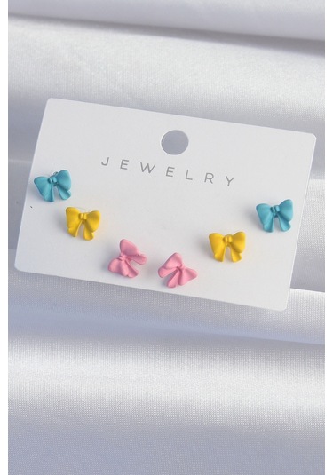 Ezoconcept Pirinç Rengarenk Mineli Minimal Fiyonk Küpe Seti