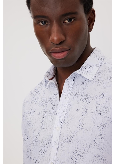 Lee Cooper Sanremo Erkek Dokuma Gömlek 15812 Beyaz Lacivert Beyaz - Lacivert