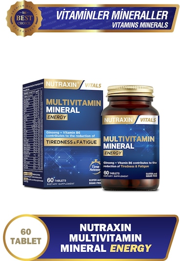 Nutraxin Multivitamin Mineral Energy Complex 60 Tbl - Magnezyum, Taurin, Kolin, Panax Ginseng, Q10
