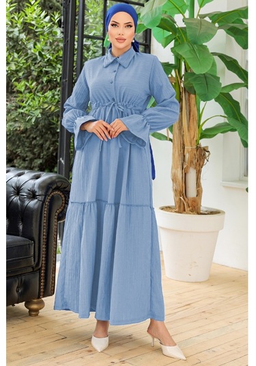 Elisa Gömlek Yaka Elbise 899 - Mavi
