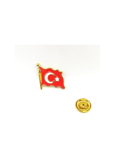 Dalgalanan Türk Bayraklı Yaka Rozeti - 1 Adet Kırmızı