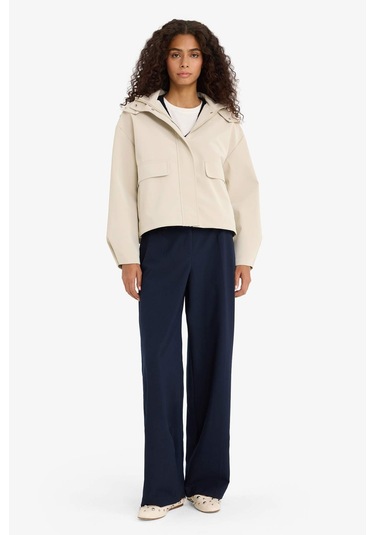 Defacto Regular Fit Kapüşonlu Polar Astarlı Suni Deri Yağmurluk E8573ax25aubg744 Bej