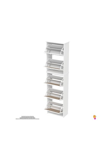 Modilayn Verve Asma Kapı Önü 52x194x26 Cm Lik 3 Düşer Kapak 10 Göz Bölmeli Ayakkabılık Meşe - Beyaz