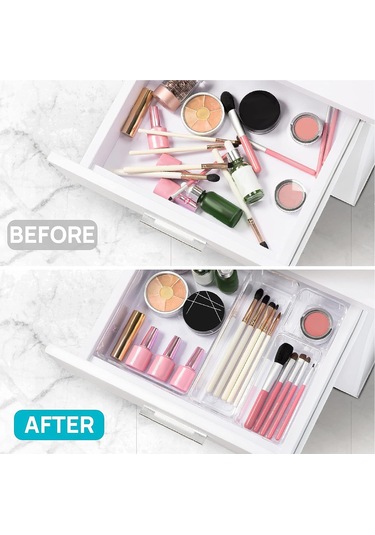 Reedark 16'lı Şeffaf Plastik Çekmeceli Manikür Aksesuar Ve Kozmetik Saklama Kutusu Seti Şeffaf