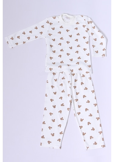 Hçm Bebek Pamuk Pijama Takımı Tenkli Baskılı Bisiklet Yaka A2 Kahverengi