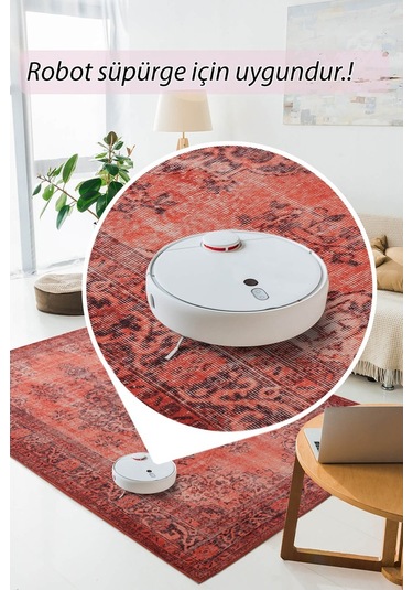 Blues Vintage Desenli Dokuma Taban Dekoratif Kırmızı Halı (Al 131