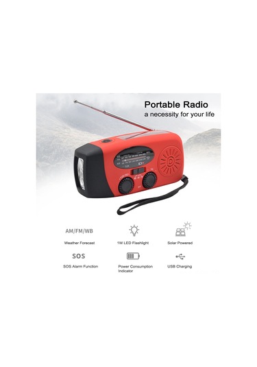 Springsun Kırmızı Solar El Çevirici Radyo - Am/fm/noaa Hava Durumu Radyosu, Fener Ve 600mah Mobil Güç Kaynağı İle Outdoor Acil Durum Cihazı