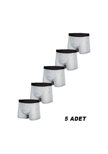 Nacar Store 5'li Erkek Gri Pamuklu Likralı Boxer Beyaz