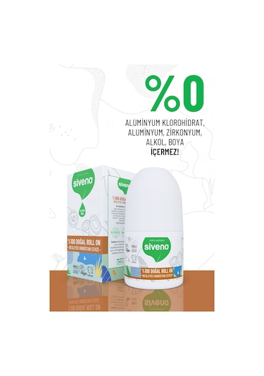 Siveno %100 Doğal Roll On Hindistan Cevizli Deodorant Ter Kokusu Önleyici Bitkisel Leke Bırakmayan Vegan 50 ML